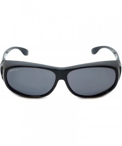 Rectangular Designer Polarized Fitover Sunglasses F03 63mm - Gloss Black - CE1824A4HCZ $26.91