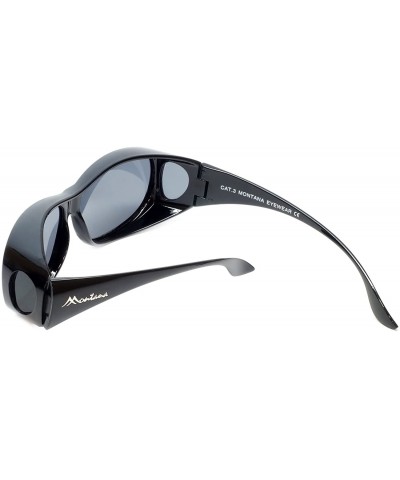 Rectangular Designer Polarized Fitover Sunglasses F03 63mm - Gloss Black - CE1824A4HCZ $26.91