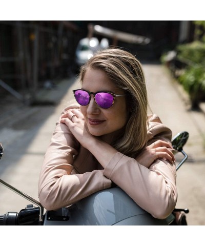 Wayfarer Polarized Sunglasses for Women Vintage Retro Round Mirrored Lens - Yellow Leopard Frame Purple Lens - CN19COH5RDR $1...