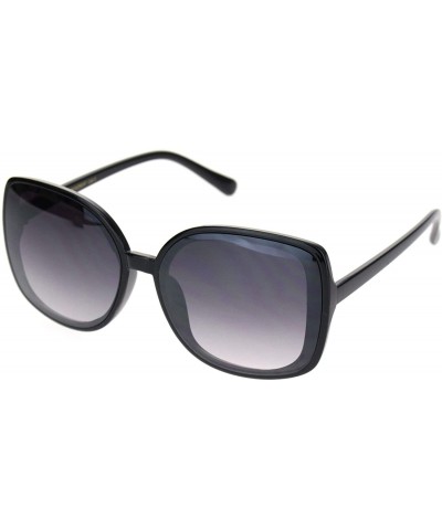 Butterfly Womens Squared Horn Rim Luxury Panel Lens Sunglasses - Black Gradient Black - CQ18NUUD68T $22.51