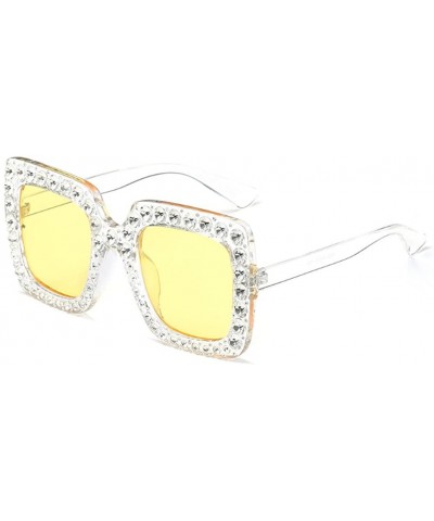 Square Women Sunglasses Crystal Brand Designer Oversized Square Sunglasses - C7 - CR18CO2M4MD $7.63