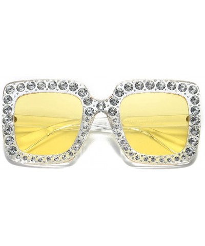 Square Women Sunglasses Crystal Brand Designer Oversized Square Sunglasses - C7 - CR18CO2M4MD $7.63