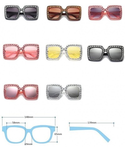 Square Women Sunglasses Crystal Brand Designer Oversized Square Sunglasses - C7 - CR18CO2M4MD $7.63