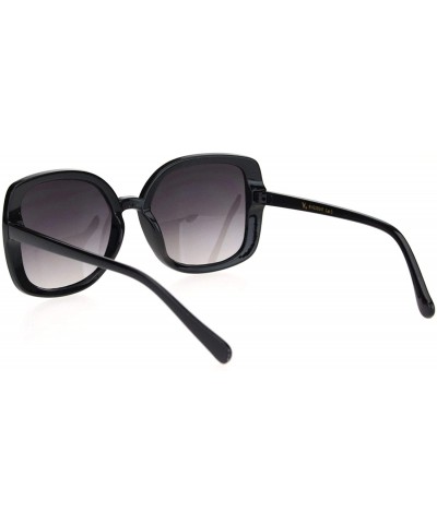 Butterfly Womens Squared Horn Rim Luxury Panel Lens Sunglasses - Black Gradient Black - CQ18NUUD68T $9.73