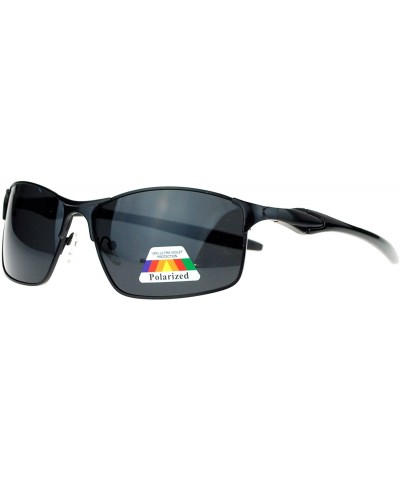 Rectangular Mens Polarized Spring Hinge Luxury Designer Fashion Narrow Sport Sunglasses - Black - C811ZANYMP7 $22.45