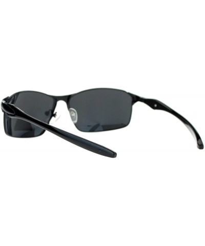 Rectangular Mens Polarized Spring Hinge Luxury Designer Fashion Narrow Sport Sunglasses - Black - C811ZANYMP7 $11.22