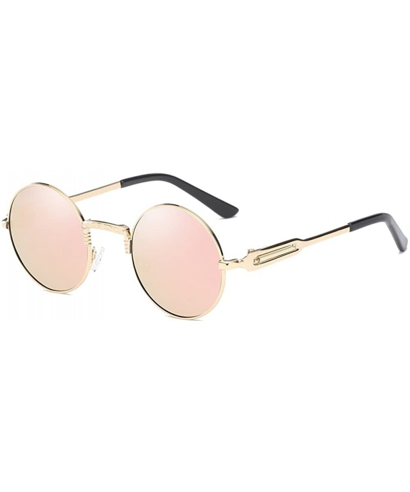 Round Polarized Sunglasses Aviator Unisex Stylish 100% UV Protection (Pink Lens) - CL18EO644NG $9.16