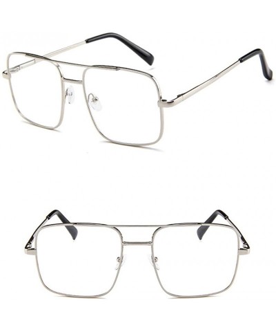 Oval Sunglasses for Men and Women Sun Glasses Color Mirror Lens UV Blocking Square Metal Frame Beach Glasses - Silver - C1194...