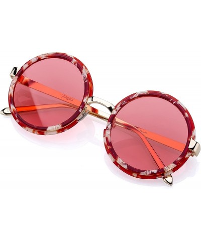 Round Retro Round Sunglasses For Women - Steampunk Acetate Frame Oversized Coating Lens - UV400 - Red Lens - CM182GTLUQL $20.29