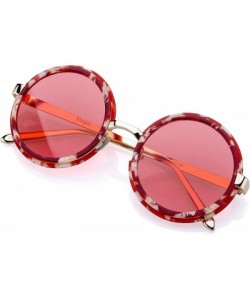 Round Retro Round Sunglasses For Women - Steampunk Acetate Frame Oversized Coating Lens - UV400 - Red Lens - CM182GTLUQL $20.29