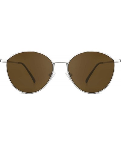 Round Small Round Sunglasses for Women Men Trendy Style Retro Metal Frame UV400 - Saddlebrown-silver - CW18RS4STR2 $14.11