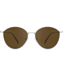 Round Small Round Sunglasses for Women Men Trendy Style Retro Metal Frame UV400 - Saddlebrown-silver - CW18RS4STR2 $14.11