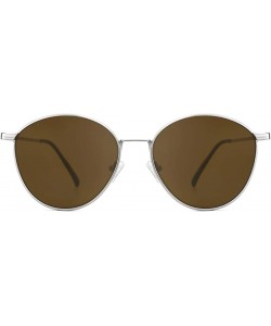 Round Small Round Sunglasses for Women Men Trendy Style Retro Metal Frame UV400 - Saddlebrown-silver - CW18RS4STR2 $14.11