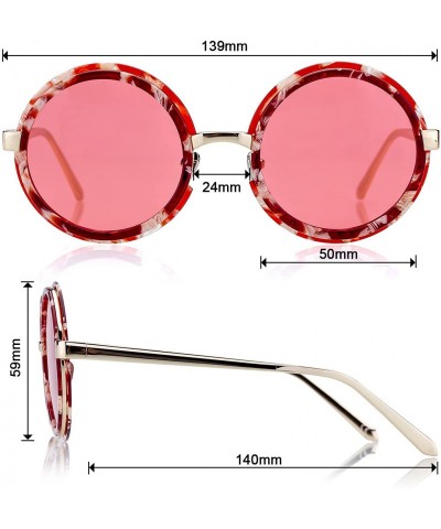 Round Retro Round Sunglasses For Women - Steampunk Acetate Frame Oversized Coating Lens - UV400 - Red Lens - CM182GTLUQL $20.29