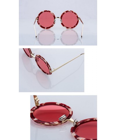 Round Retro Round Sunglasses For Women - Steampunk Acetate Frame Oversized Coating Lens - UV400 - Red Lens - CM182GTLUQL $20.29