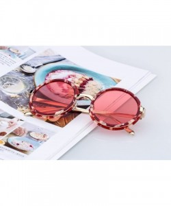 Round Retro Round Sunglasses For Women - Steampunk Acetate Frame Oversized Coating Lens - UV400 - Red Lens - CM182GTLUQL $20.29