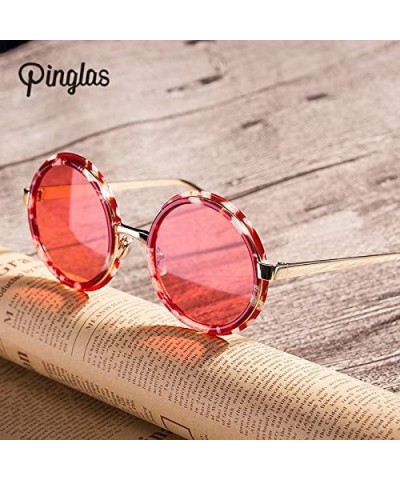 Round Retro Round Sunglasses For Women - Steampunk Acetate Frame Oversized Coating Lens - UV400 - Red Lens - CM182GTLUQL $20.29