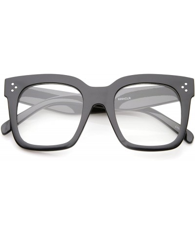 Square Oversize Wide Temple Flat Lens Horn Rimmed Square Glasses 51mm - Shiny Black / Clear - CV12LZRULH5 $20.33