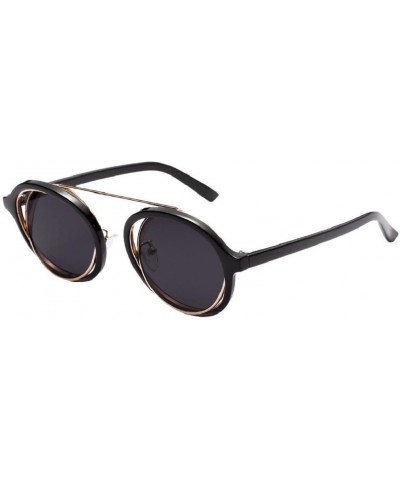 Aviator Round Frame Sunglasses - Fashion Men Women Retro Vintage UV 400 Glasses (Black) - Black - CV18E4W3TAR $18.54