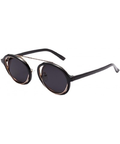 Aviator Round Frame Sunglasses - Fashion Men Women Retro Vintage UV 400 Glasses (Black) - Black - CV18E4W3TAR $8.56