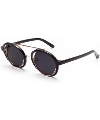 Aviator Round Frame Sunglasses - Fashion Men Women Retro Vintage UV 400 Glasses (Black) - Black - CV18E4W3TAR $8.56