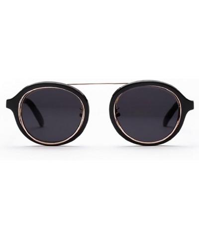 Aviator Round Frame Sunglasses - Fashion Men Women Retro Vintage UV 400 Glasses (Black) - Black - CV18E4W3TAR $8.56