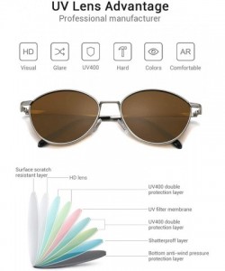 Round Small Round Sunglasses for Women Men Trendy Style Retro Metal Frame UV400 - Saddlebrown-silver - CW18RS4STR2 $14.11