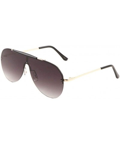 Rimless Shield Outdoorsman Floating Flat Lens Aviator Sunglasses w/Brow Bar - Gold & Black Brow Bar - CG189U5DQKT $11.43