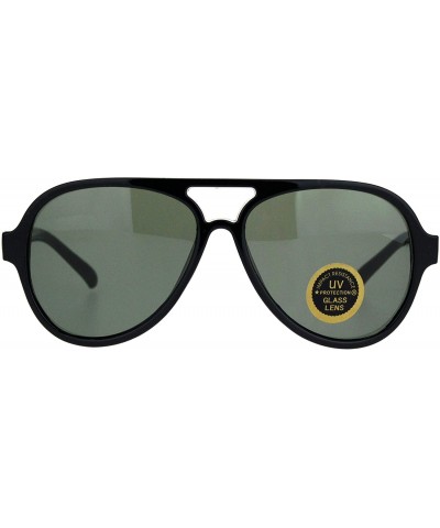 Sport Tempered Glass Lens Plastic Racer Pilots Sunglasses - Shiny Black - CZ18KHK3KLQ $10.74