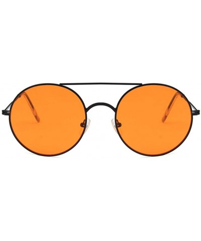 Round Unisex Sunglasses Retro Gold Brown Drive Holiday Round Non-Polarized UV400 - Black Orange - CJ18RLXMQ5S $7.56