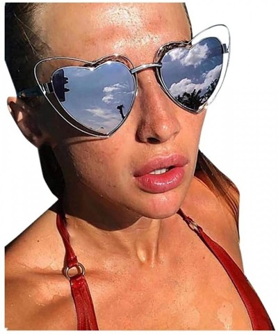 Semi-rimless Heart Shaped Sunglasses Mirrored Flat Lenses UV400 Polarized Frame Sun Glasses for women girl men - Multicolor -...