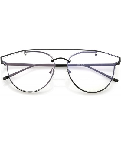 Rimless Modern Crossbar Horn Rimmed Clear Round Flat Lens Rimless Eyeglasses 58mm - Black / Clear - C2187I7RWG0 $23.62
