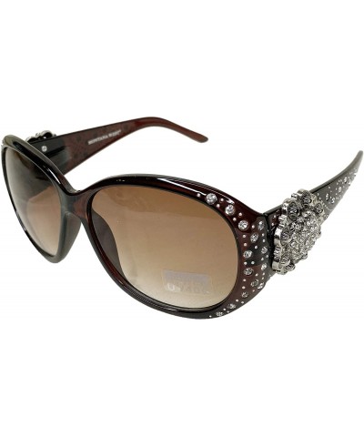 Square Women Sunglasses UV 400 Western Floral Concho Bling Bling Collection Ladies Sunglasses - Coffee-badge Blingbling - C51...