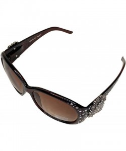 Square Women Sunglasses UV 400 Western Floral Concho Bling Bling Collection Ladies Sunglasses - Coffee-badge Blingbling - C51...