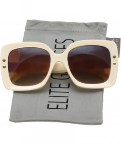 Square Oversize Eye-wear Women Casual Fashion Shades Square Rivet Sunglasses - Cream - CL18DH97L94 $10.07