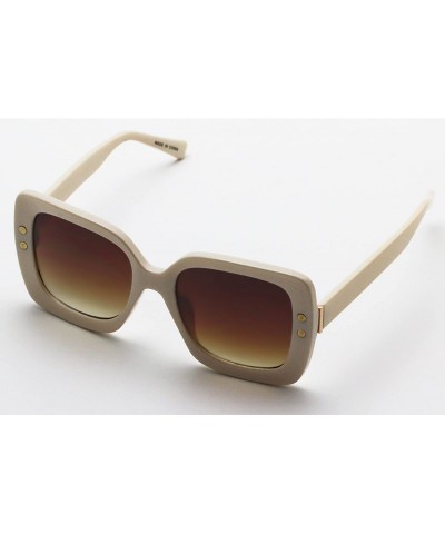 Square Oversize Eye-wear Women Casual Fashion Shades Square Rivet Sunglasses - Cream - CL18DH97L94 $10.07