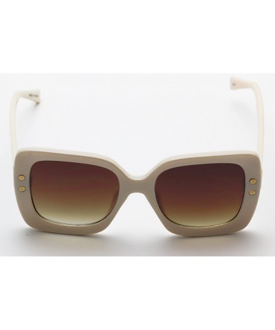 Square Oversize Eye-wear Women Casual Fashion Shades Square Rivet Sunglasses - Cream - CL18DH97L94 $10.07