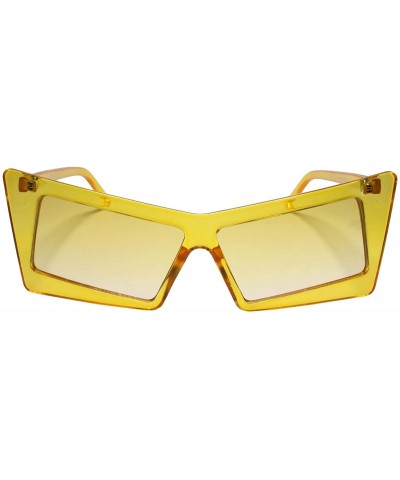 Cat Eye Retro Slanted Rectangle Funky Exotic Cat Eye Tinted Sunglasses - Yellow - C2199EQS0YH $24.74