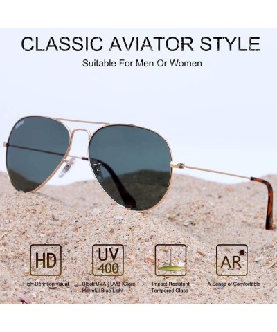 Square Classic Crystal Glass Lens Retro Square/Aviator/Round Metal Frame Sunglasses for Men Women-100% UV400 Protection - CX1...