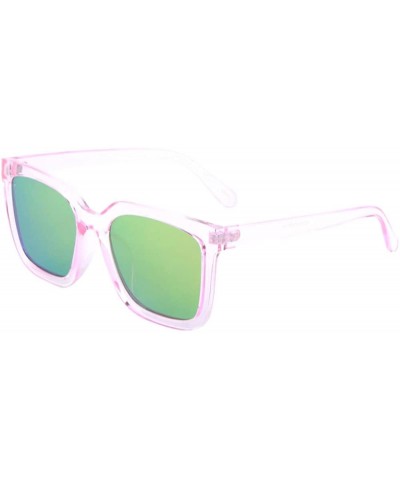 Aviator Women Men Square Sunglasses Flat Lens Mod Fashion UV Protected - Pink/Green-yellow Mirror - CE17Y25L3DW $10.79