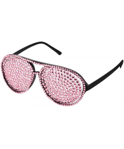 Aviator Rhinestone Rave Glasses Goggles with Bling Crystal Glass Lens - Pink - CP18WXHQXQ6 $11.56