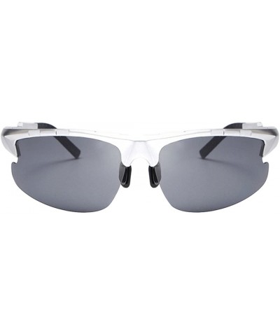 Square Retro Sunglasses Black Polarized Sunglasses for Men - Silver Frame Grey Lens - CH188CWXXTL $41.57