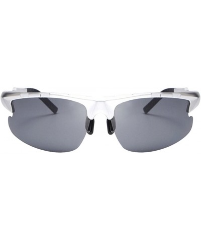 Square Retro Sunglasses Black Polarized Sunglasses for Men - Silver Frame Grey Lens - CH188CWXXTL $41.57