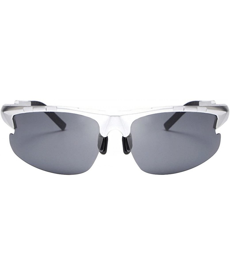 Square Retro Sunglasses Black Polarized Sunglasses for Men - Silver Frame Grey Lens - CH188CWXXTL $41.57