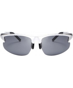 Square Retro Sunglasses Black Polarized Sunglasses for Men - Silver Frame Grey Lens - CH188CWXXTL $41.57