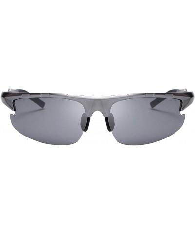 Square Retro Sunglasses Black Polarized Sunglasses for Men - Silver Frame Grey Lens - CH188CWXXTL $41.57