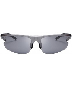 Square Retro Sunglasses Black Polarized Sunglasses for Men - Silver Frame Grey Lens - CH188CWXXTL $41.57