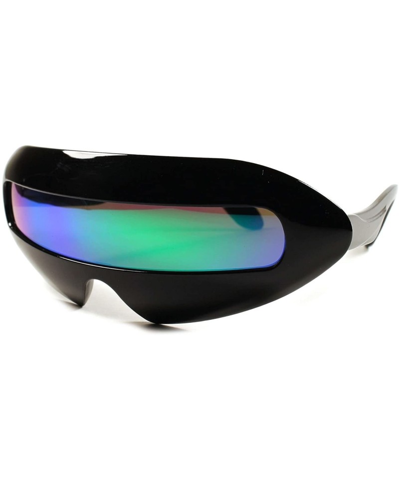 Wrap Space Alien Robot Party Rave Costume Cyclops Futuristic Novelty Sunglasses - Black / Green - CW189ARRID9 $22.52