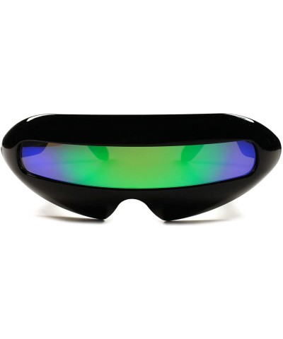 Wrap Space Alien Robot Party Rave Costume Cyclops Futuristic Novelty Sunglasses - Black / Green - CW189ARRID9 $22.52