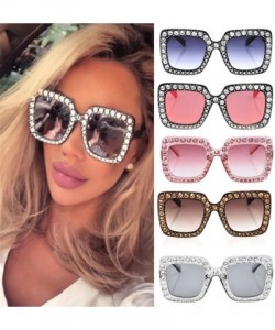 Square Fashion Classic Square Frame Shiny Rhinestone UV400 Sunglasses Women Eyewear Anti Uv Sunglass Dark Red - Dark Red - C8...